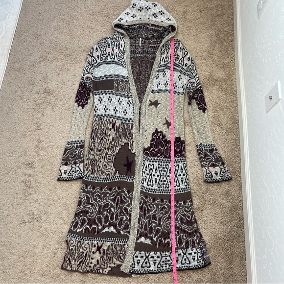 Free People Americana Bandana Hooded Long Duster Cardigan Sweater Size Medium - Picture 13 of 15